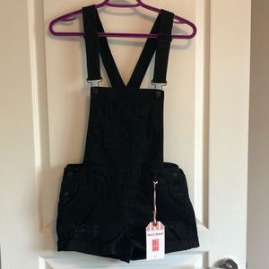 🐈 NWT Wax Jean Black Denim Overalls Distressed